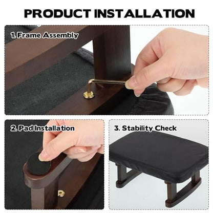 Walnut Prayer Kneeler with Thick Attached Cushion, Wooden Prayer Bench with Removable Washable Fabric Cover, Sturdy Kneeling Stool for Home Prayer and Meditation
