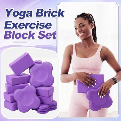 Thenshop 16 Pcs Yoga Blocks and Knee Pads Set Put Nonslip EVA Foam Yoga Blocks Bulk Less Weight on Wrists Women Men Pilates Exercise Balance Stretching Meditation for Gym Studio Gift Supplies