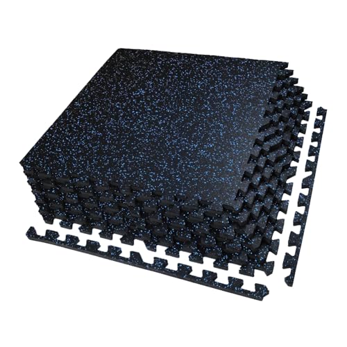 AIRHOP 0.56in Thick 24 Sq Ft Exercise Equipment Mats, 6 Tiles Upgraded Rubber Top with High Density EVA Foam, Large Interlocking Puzzle Gym Flooring for Home Gym, Heavy Weight Workout,Black & Blue - color: Black/Blue, size: 24 Sq Ft (6 Tiles)