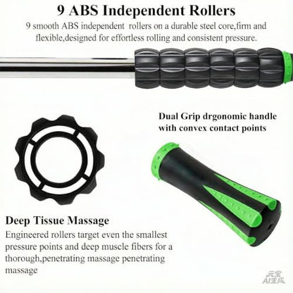 Muscle Roller Deep Tissue Massage Stick Cellulite Roller Fascia Blaster Lymphatic Drainage Massager for Muscle Soreness Tightness Physical Therapy(Green Black) - color: Green Black