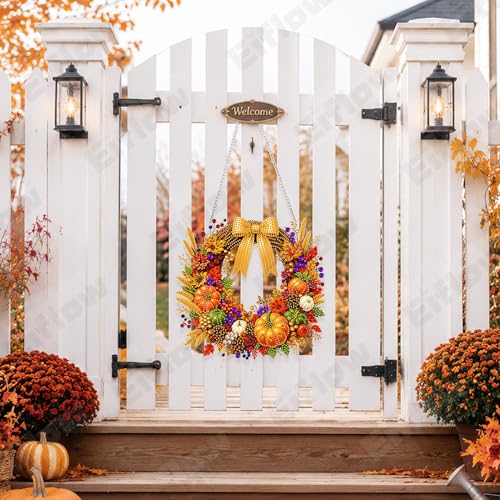 Eiflow Hanging Diamond Art Fall Wreath Kit for Adults DIY Acrylic Diamonds Craft Painting Ornament Pumpkin Kit, Special Crystal Autumn Diamond Art Painting Window Door Hanging Pendant - color: Wreath