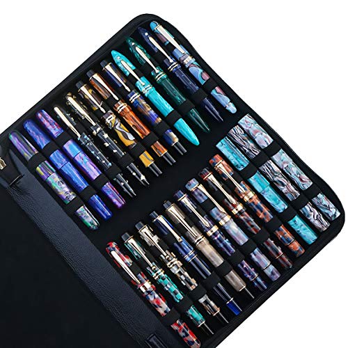 Lanxivi Fountain Pen Case Black Gray Coffee Style PU Leather 48 12 - color: Black-48 slot