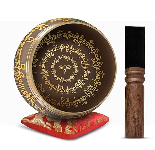 Tibetan Singing Bowl Set - 4" Easy To Play Authentic Handmade For Meditation Sound 7 Chakra Healing By Himalayan Bazaar (Black & Red) - color: Black - Red