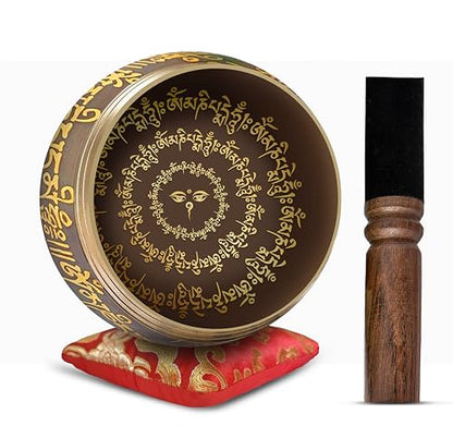Tibetan Singing Bowl Set - 4" Easy To Play Authentic Handmade For Meditation Sound 7 Chakra Healing By Himalayan Bazaar (Black & Red) - color: Black - Red