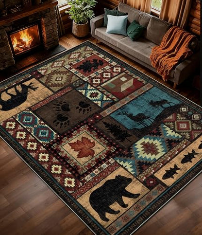 YIHOUSE 9x12 Rustic Cabin Area Rugs for Living Room Brown - color: Brown, size: 9'x12' (Rectangular)