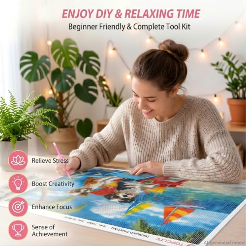 TOPCLTV Beach Dog Diamond Art Painting Kits for Adults, 5D Full Round Drill Funny Animal Gem Art with Sunglasses Dogs & Sailboat, Summer Diamond Dots Wall Decor for Beginners 12x16 Inch - color: HS034-1