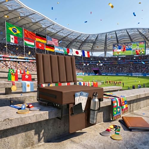 Aliphon Stadium Seat for Bleachers with Back Support and Cushion, Bleacher Seats with Shoulder Strap and Cup Holder, Padded Portable Folding Comfort Stadium Chair, for Sports Events, Brown (1pcs) - color: Brown, size: 1 pcs