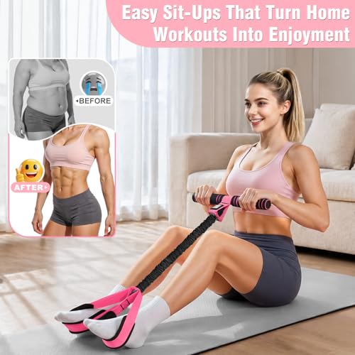 Upgraded Pedal Resistance Band with Handles, Multifunction Foot Pedal Resistance Bands for Abdomen,Waist,Arm, Core/ABS,Leg Workout at Home - Physical Therapy,Stretching,Strength Equipment - color: Pink