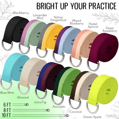 TECEUM 2 IN 1 Yoga & Mat Strap for Stretching – Cotton – 6/8/10 ft - color: Lavender Green, size: 10 ft