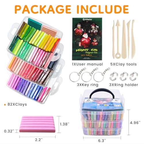 Artecho Polymer Clay Kit, 82 Colors Oven Bake Clay | Modeling Clay for Adults, DIY Sculpting Craft Clay Set with Sculpting Tools, Jewelry Accessories, Arts and Crafts Gifts - color: 82 colors