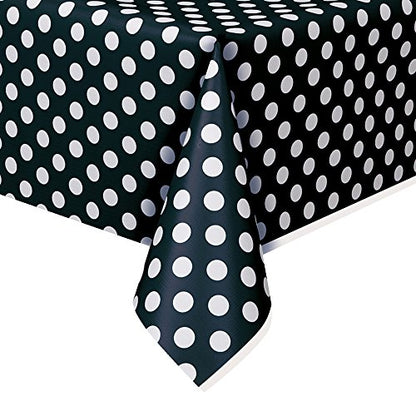 Black Dots Rectangular Plastic Table Cover (54" x 108") 1 Count - Elegant Design & Premium Quality, Ideal For Parties, Events & Everyday Use - color: Midnight Black
