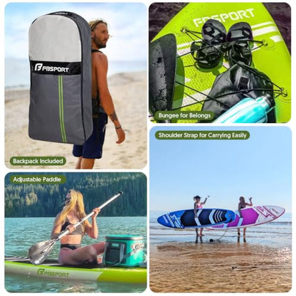 FBSPORT 11' Premium Stand Up Paddle Board, Yoga Board with SUP Accessories & Carry Bag | Wide Stance, Surf Control, Non-Slip Deck, Leash, Paddle and Pump for Youth & Adult - color: Fruit Green