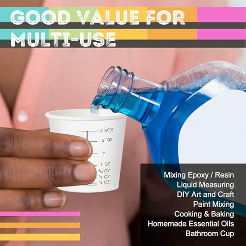 Sliner 100 Pcs 3 oz Graduated Paper Cups Disposable Wax Coated Medicine Cups Disposable Measuring with Clear Measurements for Measuring Resin, Mixing Paint, Resin, Stain, Epoxy