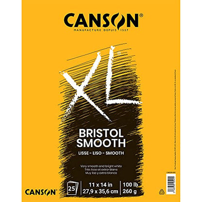 Canson XL Series Bristol Paper, Smooth, Foldover Pad, 11x14 inches, 25 Sheets (100lb/260g) - Artist Paper for Adults and Students - Markers, Pen and Ink - size: 11x14, style: Bristol, Smooth