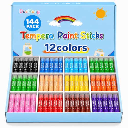 144 Tempera Paint Sticks Bulk, Washable Solid Crayons in 12 Colors | No Mess, Quick Drying, Ideal Back to School Painting Art Supplies Bulk for Classroom Students