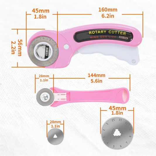 Rotary Cutter for Fabric, 45mm and 28mm Cutters Kit with Extra 10 Blades | Ergonomic Rolling Cutter with Safety Lock, Suitable for Leather, Crafting, Sewing, and Quilting Fabric - color: Pink