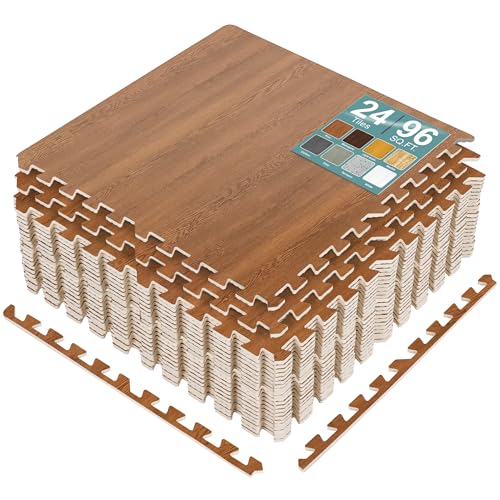 Sorbus Interlocking Wood Grain Foam Floor Tiles (24 Pack, Pine) | 3/8-inch EVA floor mats create cushioned foam flooring for playrooms, basements, apartments, trade shows and baby spaces. - color: Pine, size: 24 Pack
