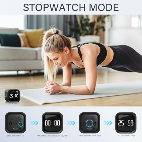 Rotating Productivity Timer 5/25/10/50, Desk Flip Timer, ADHD Tool - color: Black