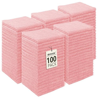 UNIMADE Washcloths Bulk 100 Pack Face Towels, Highly Soft Wash Cloths | Hand Towels, Fast Drying Multi-Purpose Microfiber Cleansing Cloths for Bathroom, Hotel, Spa, and Salon Pink (12" x 12") - color: Pink, size: 100Pack