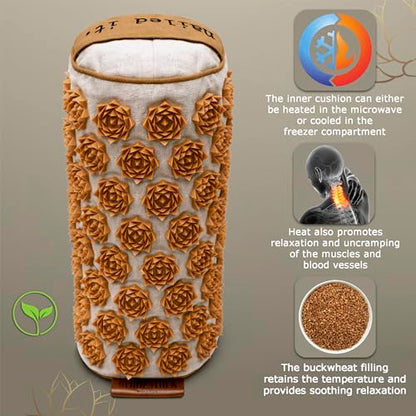 Glanzstück Berlin® Acupressure Neck Roll with Thermo Effect - 1,300 Flower Tips, Buckwheat Husk Fill for Warming or Chilling, Linen Cover - 12" x 6" Bolster Pillow for Neck, Shoulders & Lower Back - size: Neck-Roll