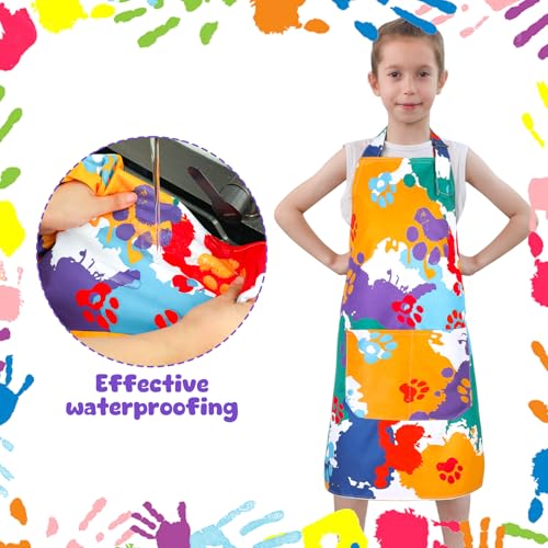 2 Pack Kids Apron, Cute Cooking Aprons, Waterproof Art Apron with Pockets, Toddler Painting Artist Apron Adjustable - color: Colorful Paw Prints, size: 45*62cm