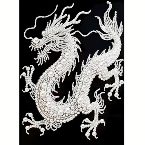 GEMFAMILY Dragon Diamond Art Painting Kits for Adults,White Dragon Diamond Painting Kits for Special Shape,DIY Pearl Diamond Dots Gem Art Craft for Home Decor 12 x 16 inch - color: HL101