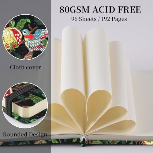 4.8x4.8 Pocket Sketch Book,Hardcover Art Sketchbook for Drawing Journal | Cloth Cover,80gsm Blank Paper,96Sheets,Lay-Flat,Portable Travel Creation Paint Diary Memo Planner,Dry MediaPomegranate Bird - color: Cloth Cover-Pomegranate Bird