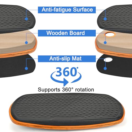 Office Standing Desk Anti Fatigue Mat Wooden Wobble Balance Board Stability Rocker Ergonomically Engineered for Stand Up Desks Desk Riser Workstation