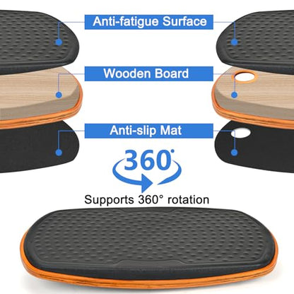 Office Standing Desk Anti Fatigue Mat Wooden Wobble Balance Board Stability Rocker Ergonomically Engineered for Stand Up Desks Desk Riser Workstation