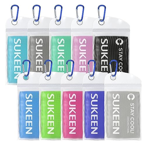 Sukeen 10 Pack Cooling Towels (40"x12"), Neck and Face, Microfiber Cool Towel, Soft Breathable Chilly Towel for Yoga, Golf, Gym, Camping, Running, Workout & More Activities - color: Lake Blue+dark Grey+pale Green+pink+black+blue+green+light Purple+dark Bl