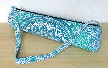 INDIAN CRAFT CASTLE ICC Yoga Mat Bag Carrier Full-Zip Exercise Yoga Mat Carry Bag for Women Men with Multi-Functional Storage Pockets and Adjustable Shoulder Strap 26X6 Inches - style: Green Ombre