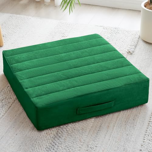 JKMAX 22 inches Floor Pillow for Adults - Large Meditation Cushion with Thick Foam - Premium Outdoor Square Floor Cushion Seat - Yoga Pillow for Sitting On Floor - Green - color: Green, size: 1 Count