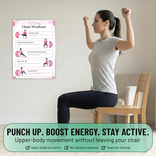 Chair Yoga Chart for Seniors & Beginners, Set of 6 Waterproof Laminated Posters, 3 Plans & 3 Routines of Gentle Seated Exercises for Stiffness, Joint Pain & Stress Relief, Easy 30-Day Challenge Guide