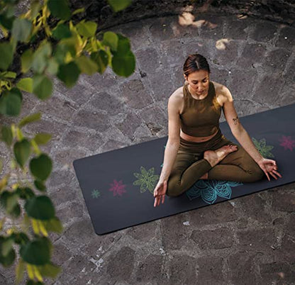 nuveti Printed Travel Yoga Mat 1/16 Inch Thick Non Slip Fitness Workout Mat | with Carrying Bag, Foldable Lightweight Suede & Natural Rubber Yoga Mat for Yoga Pilates and Fitness 72" L x 24" W x 1.5mm - color: Lotus