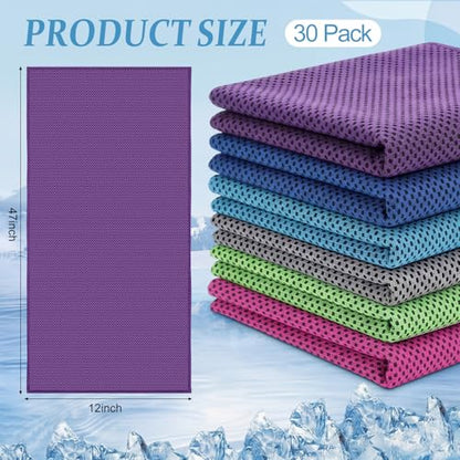 Honoson 30 Pack Cooling Towels for Neck and Face, 27 x 16 in, Bright Color - color: Bright Color