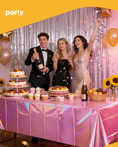 Niuara Iridescent Pink Plastic Table Cloth Disposable, 4 Pack, 54 x 108 in | Rectangle, 6 ft Tables, Birthday Party, Holiday Gathering - color: Iridescent Pink, size: 54" x 108" - 4 Packs