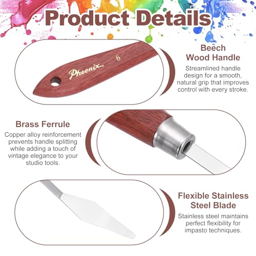 MECCANIXITY Pack of 1 Palette Knife No.6, 9.4" Long Palette Knives with Stainless Steel Flexible Spatula Pallet Knife and Wood Handle for Scraping, Mixing, Oil Acrylic Painting Canvas - style: No.6