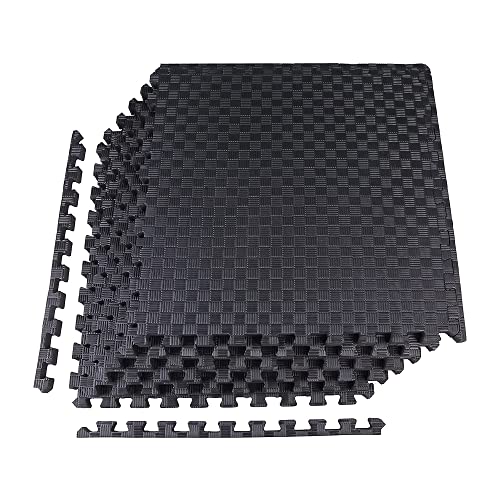 BalanceFrom Puzzle Exercise Mat 1-inch Thick, EVA Interlocking Foam Floor | Tiles for Home Gym, Studio, or Playroom Flooring, Black, 24 in x 24 in x 1 in, 24 Sq Ft - 6 Tiles - color: Black, style: One Inch Thick, 24 Square Feet