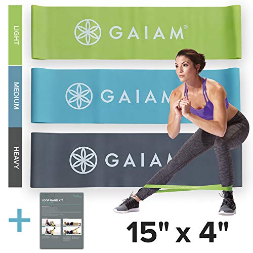 Gaiam Restore Loop Band Kit,Set of 3, Light, Medium,Heavy Lower Body Loop Resistance Bands for Legs and Booty Exercises & Workouts,15"x 4"Bands