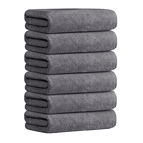 JML Microfiber Bath Towels with Hanging Hook, 6 Pack, 30" x 60", Grey - color: - Grey, size: 6 Pack (30 in x 60 in)