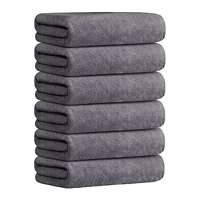 JML Microfiber Bath Towels with Hanging Hook, 6 Pack, 30" x 60", Grey - color: - Grey, size: 6 Pack (30 in x 60 in)