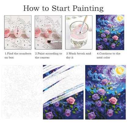 ZRIZQ Flowers Paint by Numbers Kit for Adults Beginner,Purple Rose,16x20 | Full set with wooden brushes,rolled canvas,rich paints.Calming activity.Beginner friendly.Just open and paint. - color: 16"X20"Rolled Canvas(Frameless)-Flowers 2