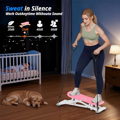 RYGEO Balance Board with Resistance Bands, Versatile Rocking Stepper, Wobble Board Featuring LCD Monitor, 330 lbs High-Capacity Ski Twister Trainer for Full Body Exercise at Home - color: Pink