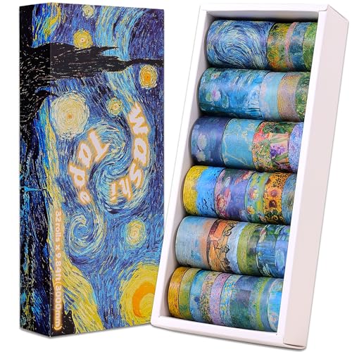 emmoolife 32 Rolls Washi Tape Set, Oil Painting Decorative Masking Tape, Van Gogh Adhesive Tape for Bullet Journal, DIY Crafts Gift, Party Decorations, Junk Journal, School Supplies - style: Oil Painting