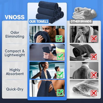 Microfiber Gym Towels for Working Out, Quickly Dry Yoga Towels for Men & Women Tennis, 16 Inch x 27 Inch, 6 Pack, Navy Blue - color: Navy Blue