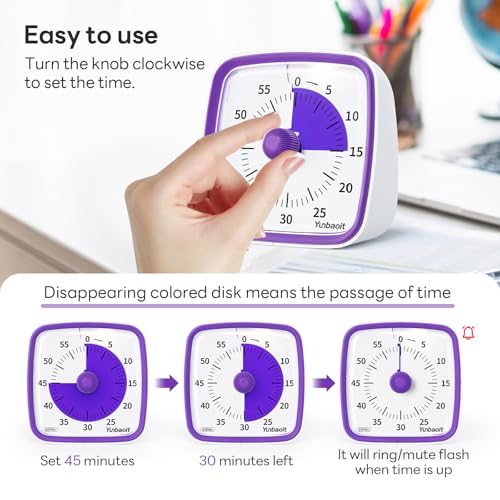 Yunbaoit Visual Timer with Night Light, 60 Minute Countdown, Purple - color: Purple