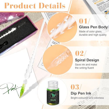 Luxiv Glass Dip Pen Set, Purple Crystal Pen With Ink, Holder, and Package - color: White, style: Basic