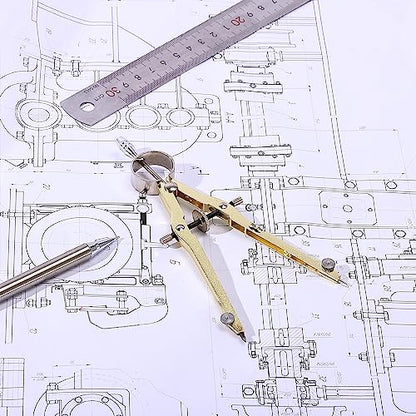 Mr. Pen- Professional Compass for Geometry, Extra Lead | Metal Compass Drawing Tool for Students, Drafting and Engineering, Technical Drawings, Circles and Geometry Projects - color: Gold
