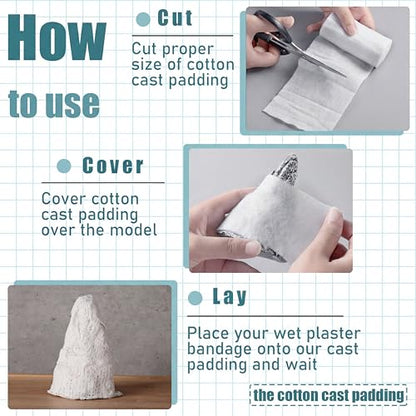 Nuanchu 12 Rolls Medical Cotton Cast Padding Plaster Cloth,3 Inch X 8.8 ft | Individual Wrapped, Undercast Protection Padding, Soft Cloth for Body Casts, Halloween Bandage Art, Mask Craft Supplies - size: 3 Inch x 8.8 ft
