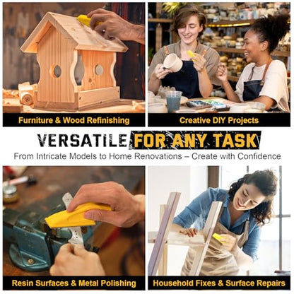 72PCS Premium Sandpaper Set with Ergonomic Hand Sander – Micro Sander & Detail Sander Sanding Sheets, 13 Grit Levels 80–3000, Color-Coded Sandpaper for Wood, Crafts, DIY & Furniture Projects